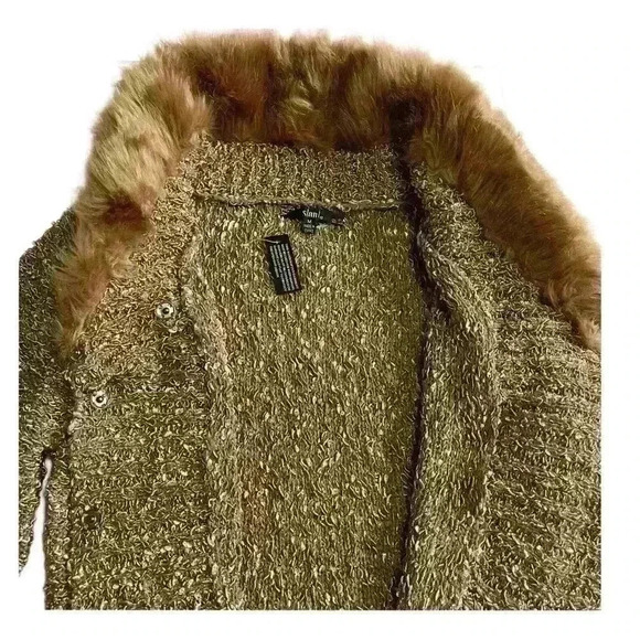 Slonl Wool Blended Long Sleeve Sweater with Faux Fur Trim Golden Threads Size M - Picture 4 of 13